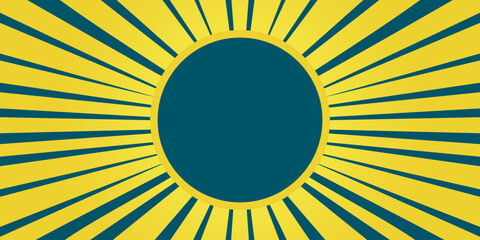 Yellow sunbeam retro background with space for text. Sun rays vector illustration. Ray frame in yellow and blue colors.