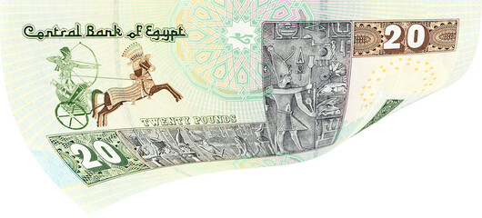 Twenty Egyptian pounds banknote. Image isolated on white background - obrazy, fototapety, plakaty