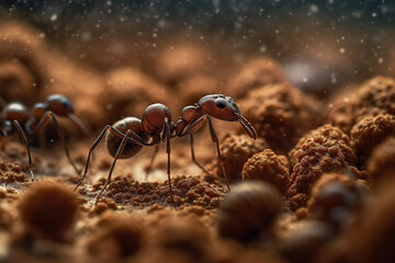 Fototapeta premium Bustling Ant Colony: A Fascinating Photograph of Workers in Action