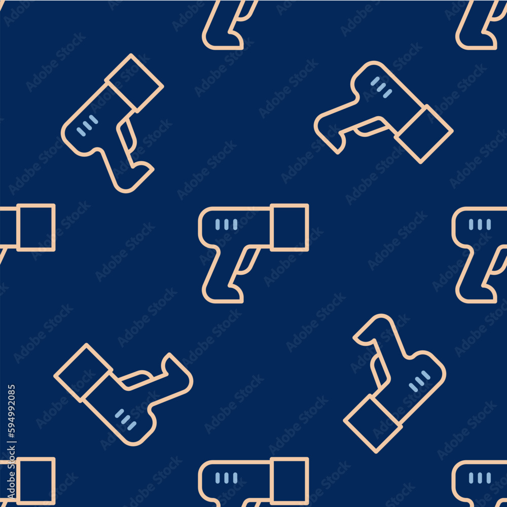 Poster line scanner scanning bar code icon isolated seamless pattern on blue background. barcode label stic