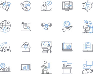 Panel discussion line icons collection. Dialogue, Debate, Conversation, Forum, Symposium, Discourse, Roundtable vector and linear illustration. Exchange,Conference,Conversation outline signs set