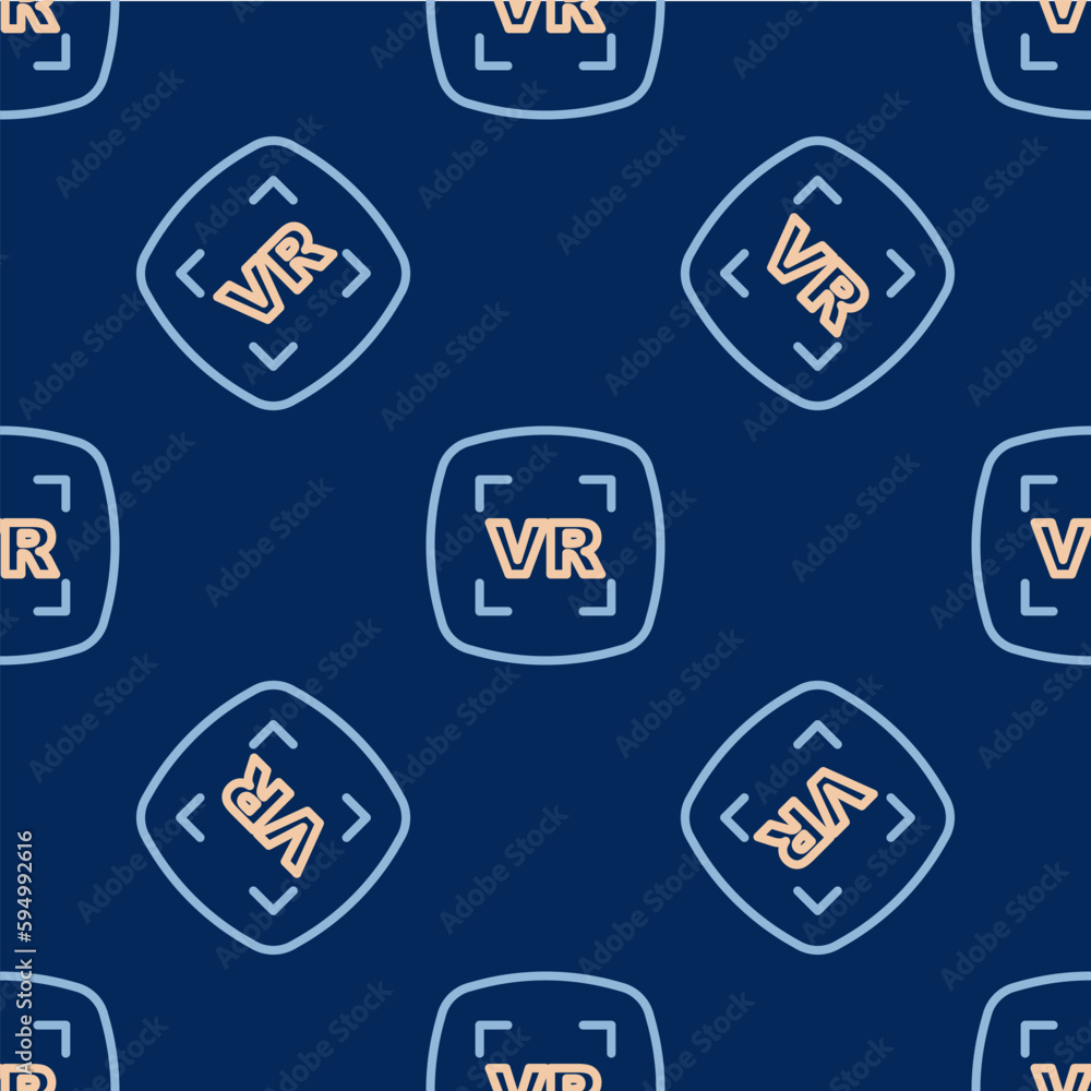 Poster line virtual reality icon isolated seamless pattern on blue background. futuristic vr head-up displa