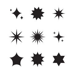 Set of Silhouettes of Stars Icon. Vector Illustration. Sparkling Star.