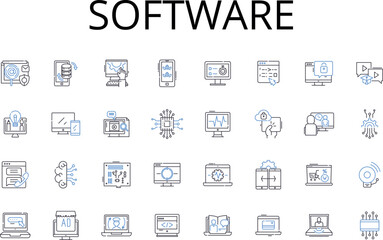Software line icons collection. Hardware, Technology, Program, Application, Codebase, Platform, System vector and linear illustration. Firmware,Interface,Apparat outline signs set