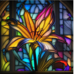 Obraz na płótnie Canvas Stained glass window with the image of a lily.