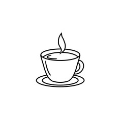 Simple illustration of a cup with hot steaming drink, doodle style flat drawing for cards, cafe and restaurant signboards, menu design, websites