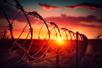Barbed wire with fence, zone, illustration Generative AI