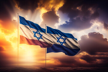 Israel Independence Day poster design, banner with flag and fireworks. Generative AI