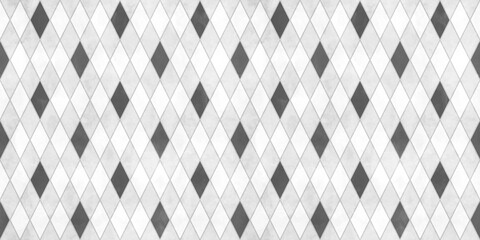 Seamless subtle light grey diamond harlequin mosaic surface design fabric pattern. Contemporary trendy monochrome gray geometric jester print fashion textile transparent overlay background texture.