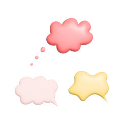 Set of blank color speech bubble vector illustration. 3d vector talking cloud.