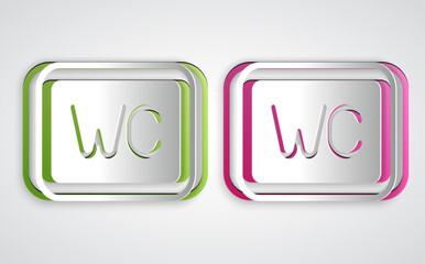 Paper cut Toilet icon isolated on grey background. WC sign. Washroom. Paper art style. Vector