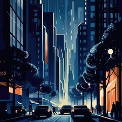 Stylish Retro Futuristic Poster of night megapolis, generative ai