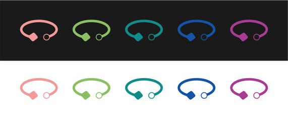 Set Bracelet jewelry icon isolated on black and white background. Bangle sign. Vector