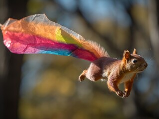 Fototapeta premium A squirrel flying a kite