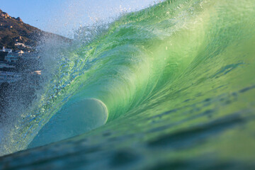 green wave glowing in the sunlight