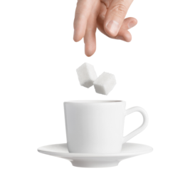 Two sugar cubes falling into the cup, cut out