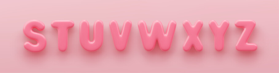 3D Pink uppercase letters S, T, U, V, W, X, Y and Z with a glossy surface on a pink background.