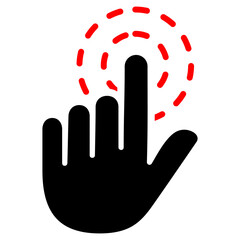 Black vector hand icon and red color touched area