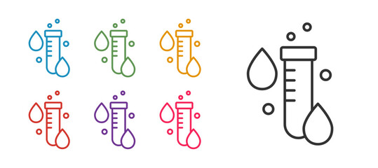 Set line Test tube with water drop icon isolated on white background. Set icons colorful. Vector