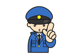 厳しい表情の指さしポーズの警察官