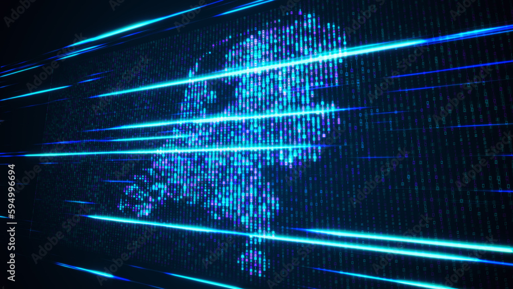Poster abstract futuristic blue shinny binary digital number mosaic grid map of netherlands perspective vie