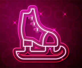 Glowing neon line Skates icon isolated on red background. Ice skate shoes icon. Sport boots with blades. Vector
