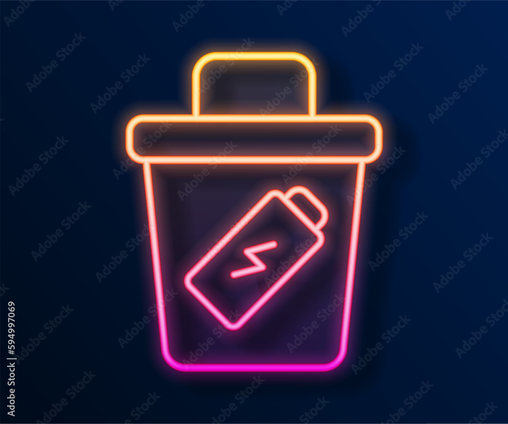 Poster Glowing neon line Trash can icon isolated on black background. Garbage bin sign. Recycle basket icon. Office trash icon. Vector