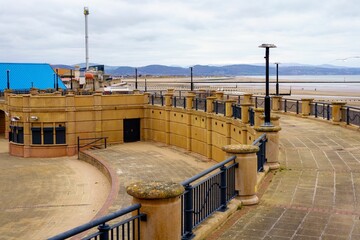 looking along the empty seaside promenade Rhyl North Wales UK