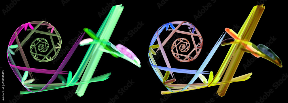 Poster elegant patterns of spirals and lines on a black background. set of graphic design elements. 3d rend