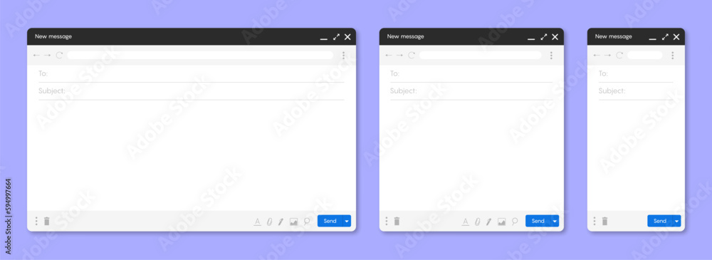 Aufkleber set of email interface. template of browser window illustration 10 eps.