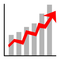 右肩上がりの矢印と棒グラフ