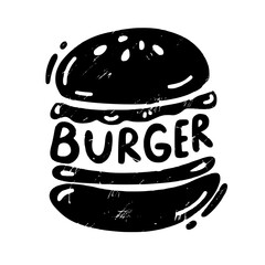 Inscription burger, logo with scratches. Illustration.