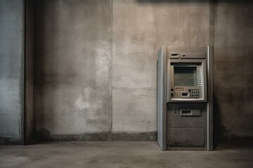ATM machine concrete background. Generative AI