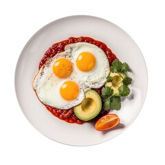 Huevos A La Mexicana On White Smooth Round Plate On Isolated Transparent Background Mexican Food. Generative AI