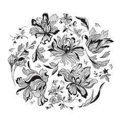 lace  flowers and foliage. Vector illustration, bouquet.
