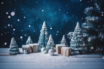 Fototapeta na wymiar Beautiful snow Christmas ornaments, blue, generative AI