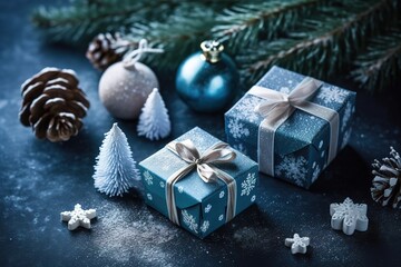 Fototapeta na wymiar snow, Christmas ornaments ,gifts , generative AI