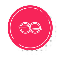 White line Nautical rope knots icon isolated on white background. Rope tied in a knot. Red circle button. Vector