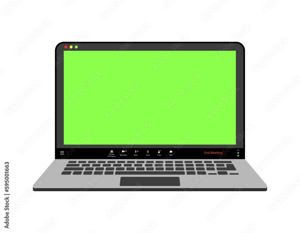 Poster videocall interface, video call screen icons and ui template for laptop, vector overlay. video confe