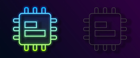 Glowing neon line Computer processor with microcircuits CPU icon isolated on black background. Chip or cpu with circuit board. Micro processor. Vector