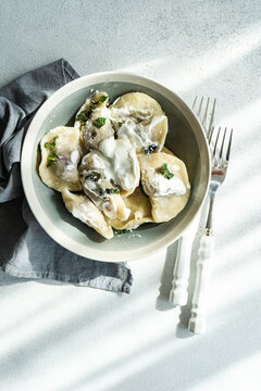 Tasty traditional Ukrainian dumplings with cherry