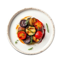 Ratatouille On White Smooth Round Plate On Isolated Transparent Background French Dish. Generative AI