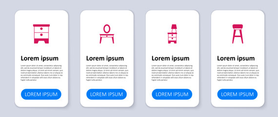 Set Chair, Furniture nightstand with lamp, Dressing table and . Business infographic template. Vector