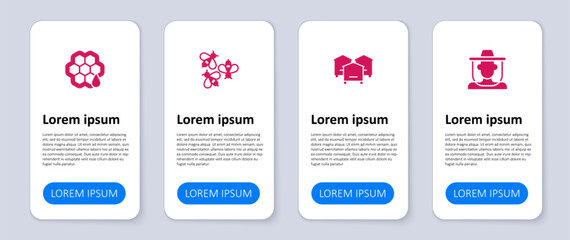 Set Beekeeper with protect hat, Hive for bees, Bees and Honeycomb. Business infographic template. Vector