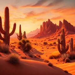 sunset in the desert with cactus 
