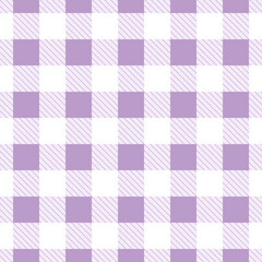 Vector seamless pattern with gingham check in lilac and white colours for fabric and textile design	