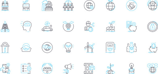 World commerce linear icons set. Globalization, Imports, Exports, Trade, Tariffs, Supply chain, Free trade line vector and concept signs. Logistics,E-commerce,Multinational outline illustrations