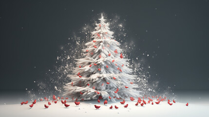 Christmas Day, White Snow And Winter Birds Flying On Christmas Tree, Happy New Year. Generative Ai