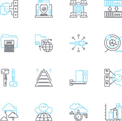 Information security linear icons set. Encryption, Firewall, Malware, Phishing, Passwords, Cybersecurity, Vulnerability line vector and concept signs. Intrusion,Authentication,Authorization outline