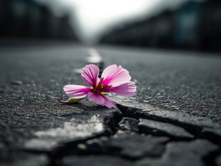 A Flower on the road, generative AI